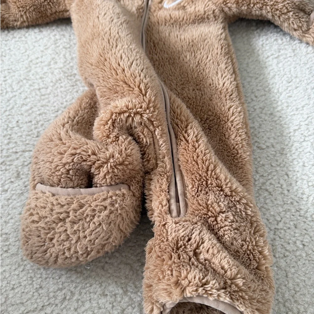 Nike Plush Hooded Baby One-Piece in Light Brown